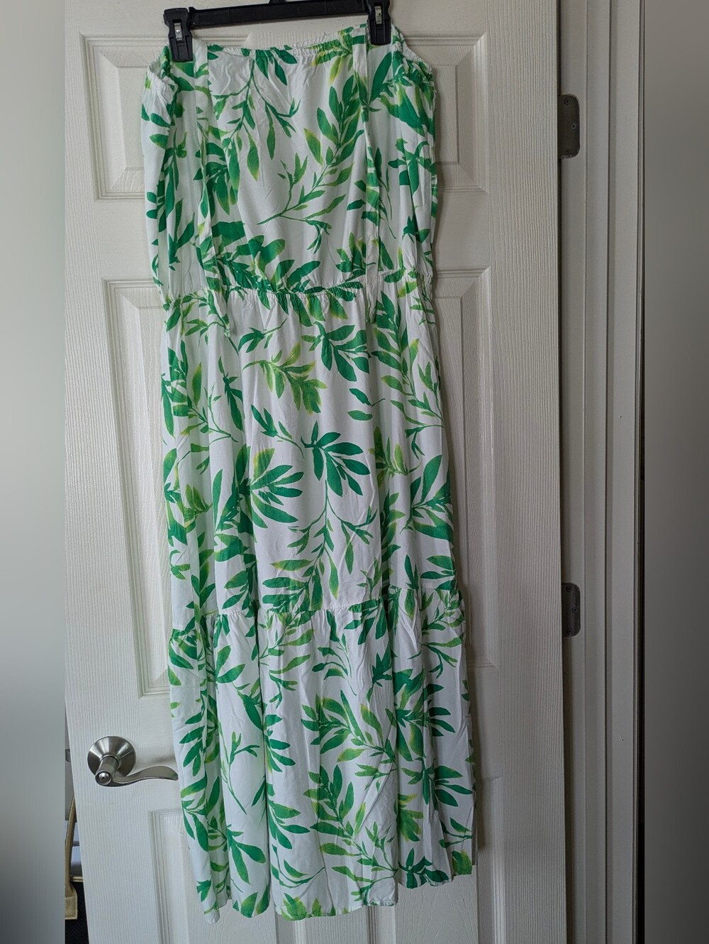 Place White Dress with Green Leaf Print
